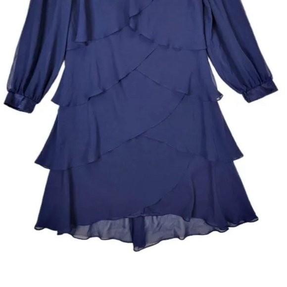 S.L.Fashions sz 14 Navy Layered Tiered Shift Dress w/Beads. Long sleeves - Picture 3 of 5